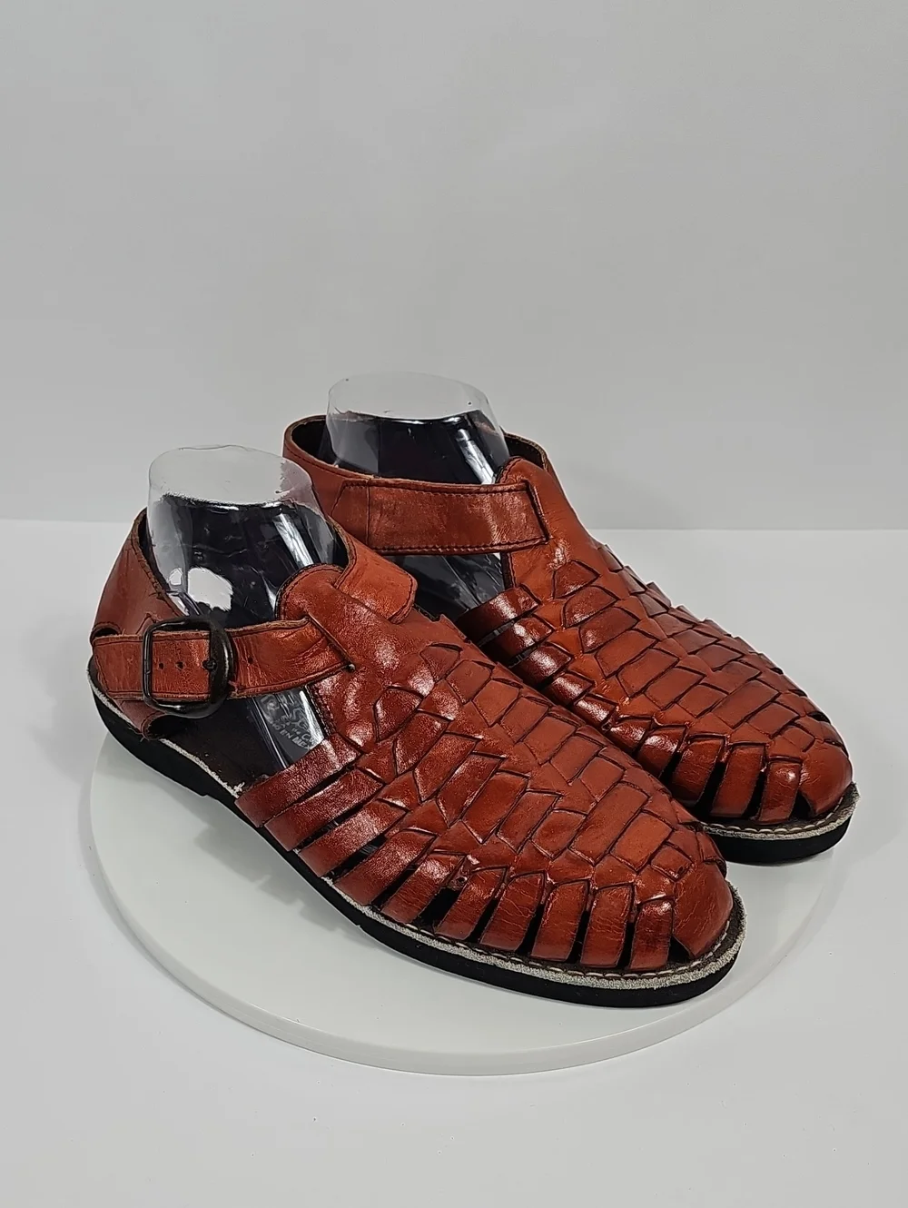 D'Santy Leather Huarache Sandals Mexico Woven Fisherman Brown 8 Boho Festival